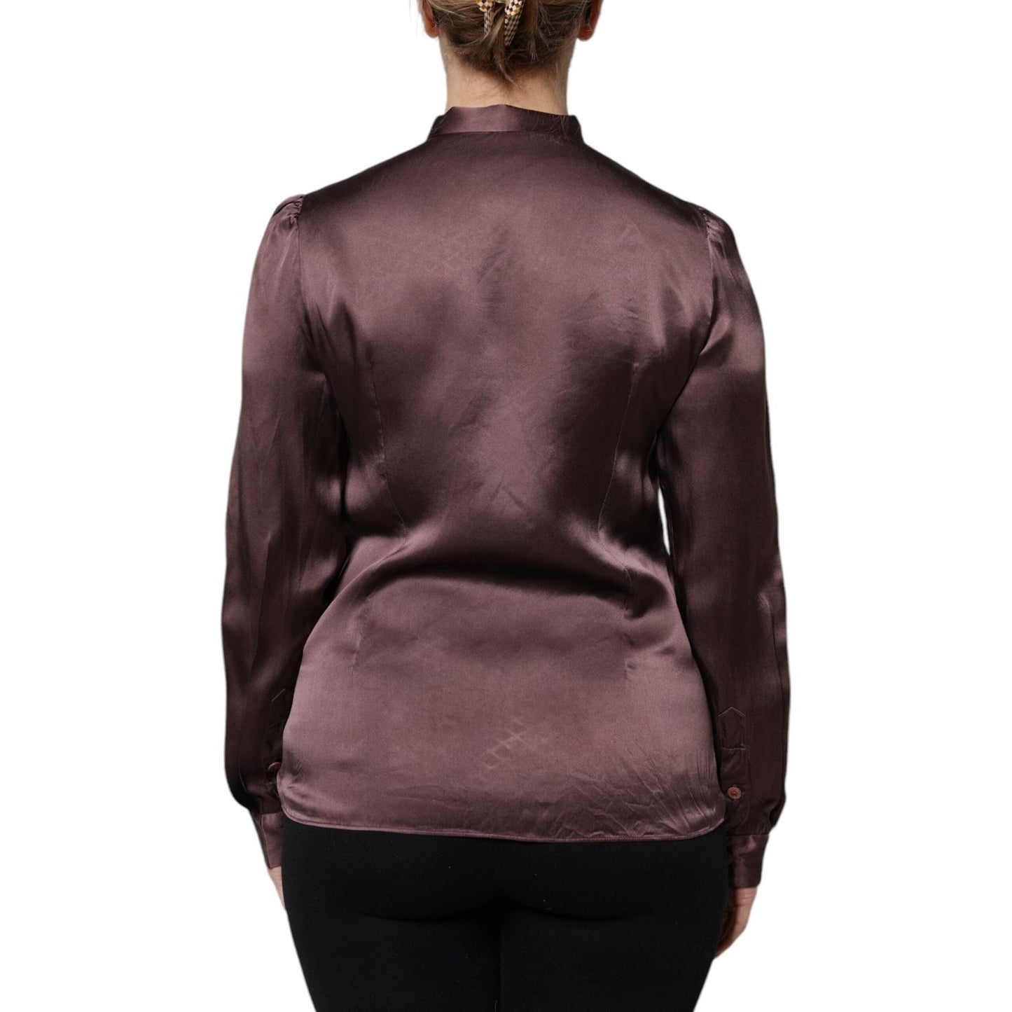 Dolce & Gabbana Brown Ascot Collar Long Sleeve Blouse Top TSH878632-42