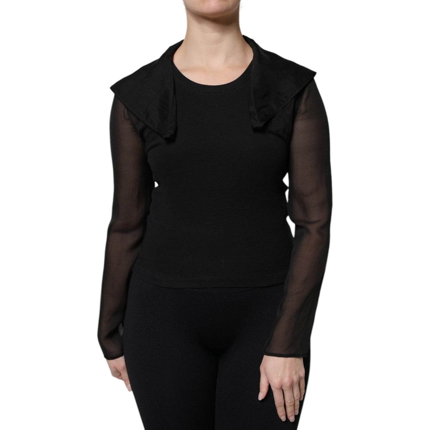 Dolce & Gabbana Black Silk Sheer Long Sleeves Blouse Top