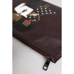 Dolce & Gabbana Brown Leather #DGFAMILY Embellished Men Clutch Pouch Bag