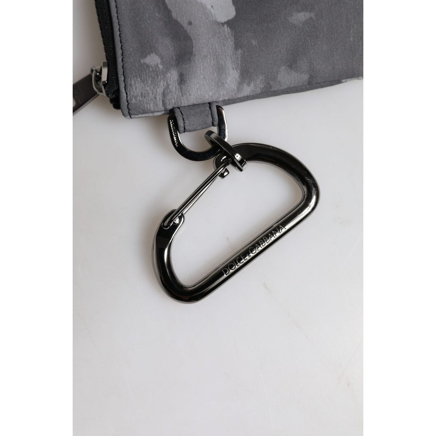 Dolce & Gabbana Black Gray Camouflage Logo Plaque Keyring Pouch Bag
