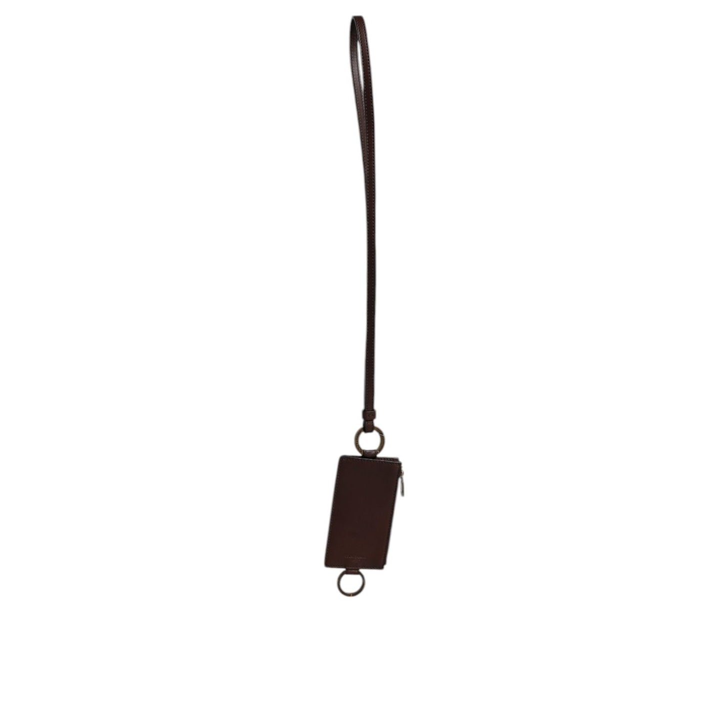 Dolce & Gabbana Brown Calf Leather Lanyard Logo Card Holder Wallet