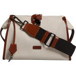 Dolce & Gabbana Beige Brown Cotton Leather Duffle Shoulder Bag BAG4323