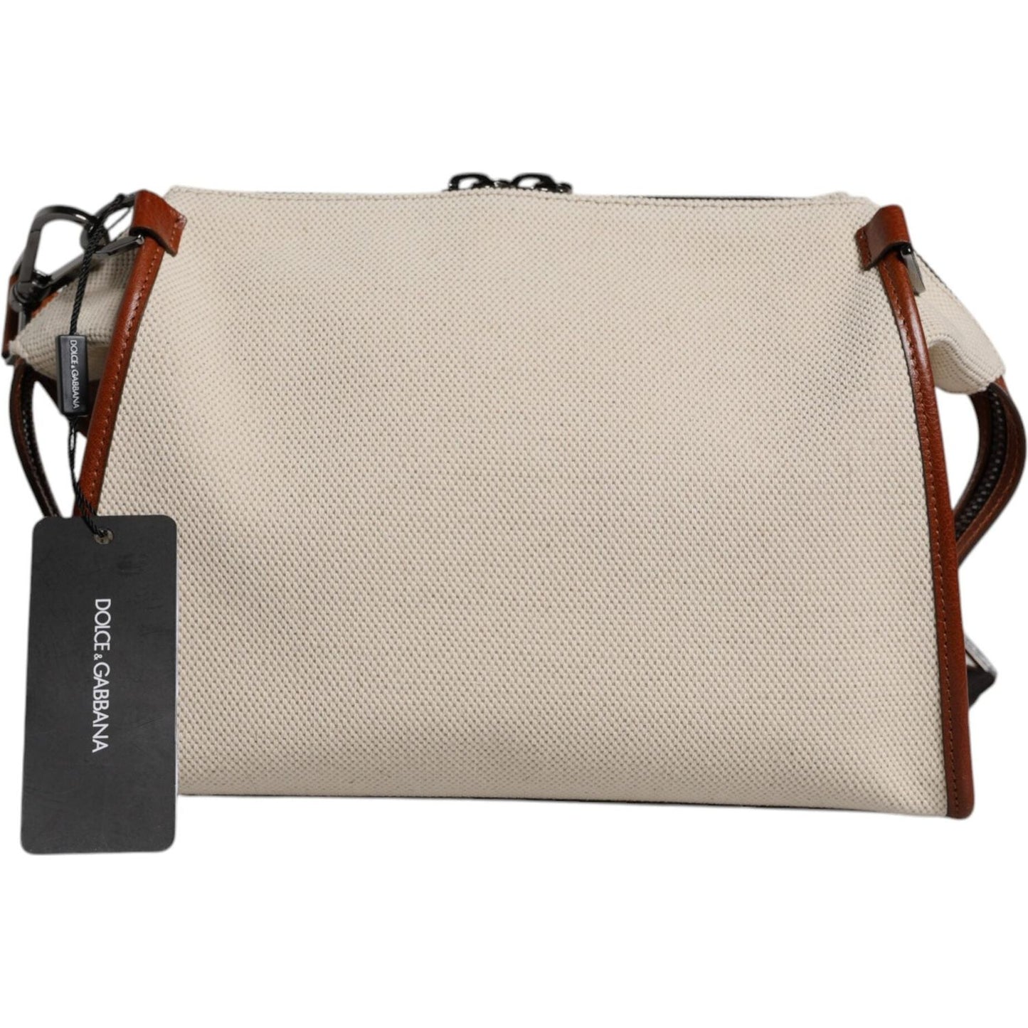 Dolce & Gabbana Beige Brown Cotton Leather Duffle Shoulder Bag BAG4323
