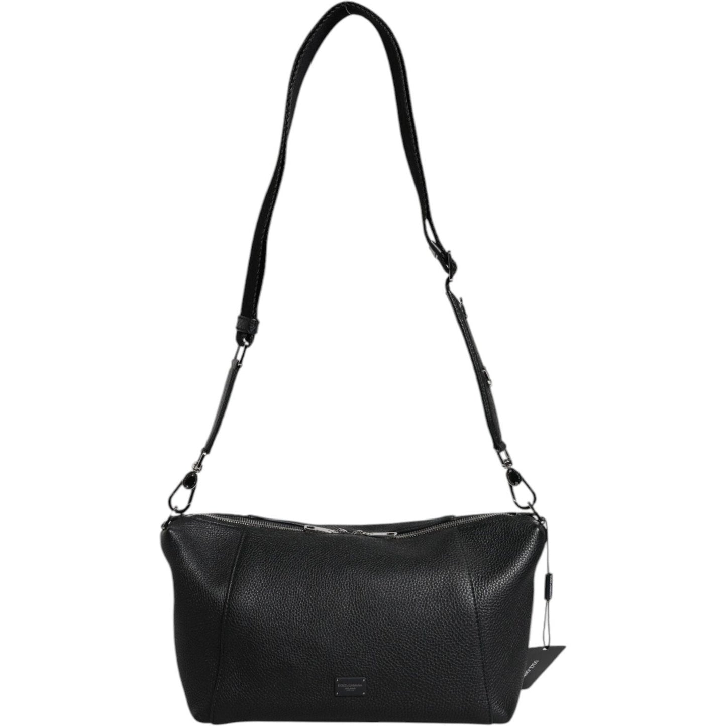 Dolce & Gabbana Black Leather Logo Plaque Shoulder Crossbody Bag
