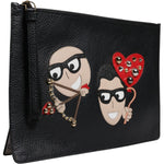 Dolce & Gabbana Black #DGFamily Embellished Leather Clutch Bag