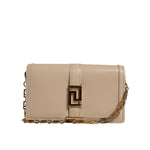 Versace Beige Gold Chain Calf Leather Wallet Crossbody Bag