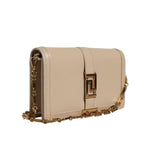 Versace Beige Gold Chain Calf Leather Wallet Crossbody Bag