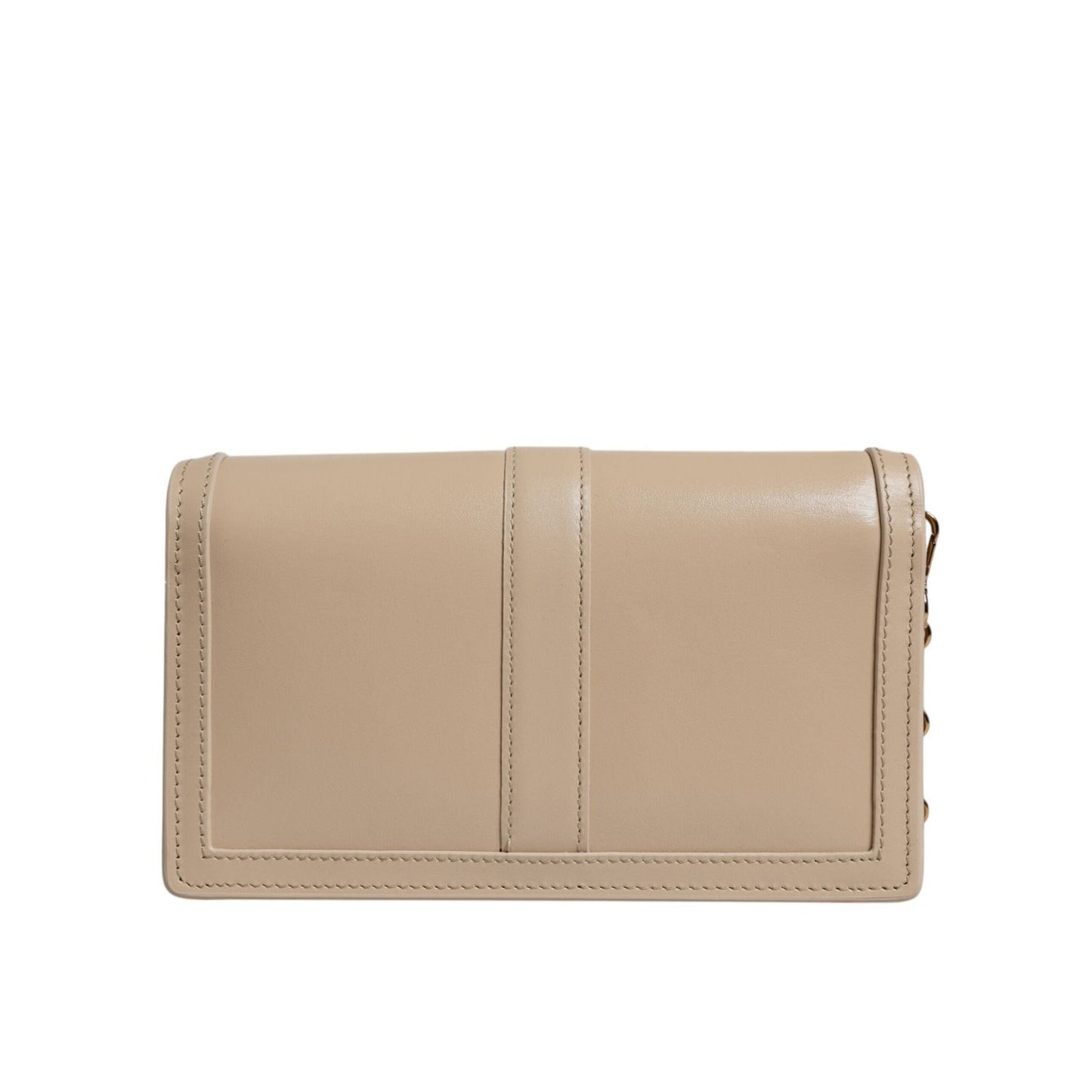 Versace Beige Gold Chain Calf Leather Wallet Crossbody Bag