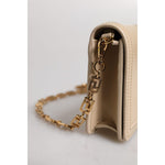 Versace Beige Gold Chain Calf Leather Wallet Crossbody Bag