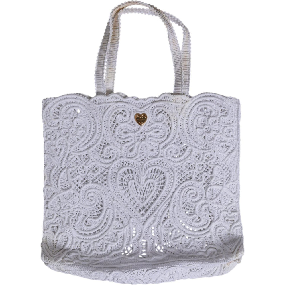 Dolce & Gabbana White Cordonetto Lace Beatrice Tote Shopping Bag