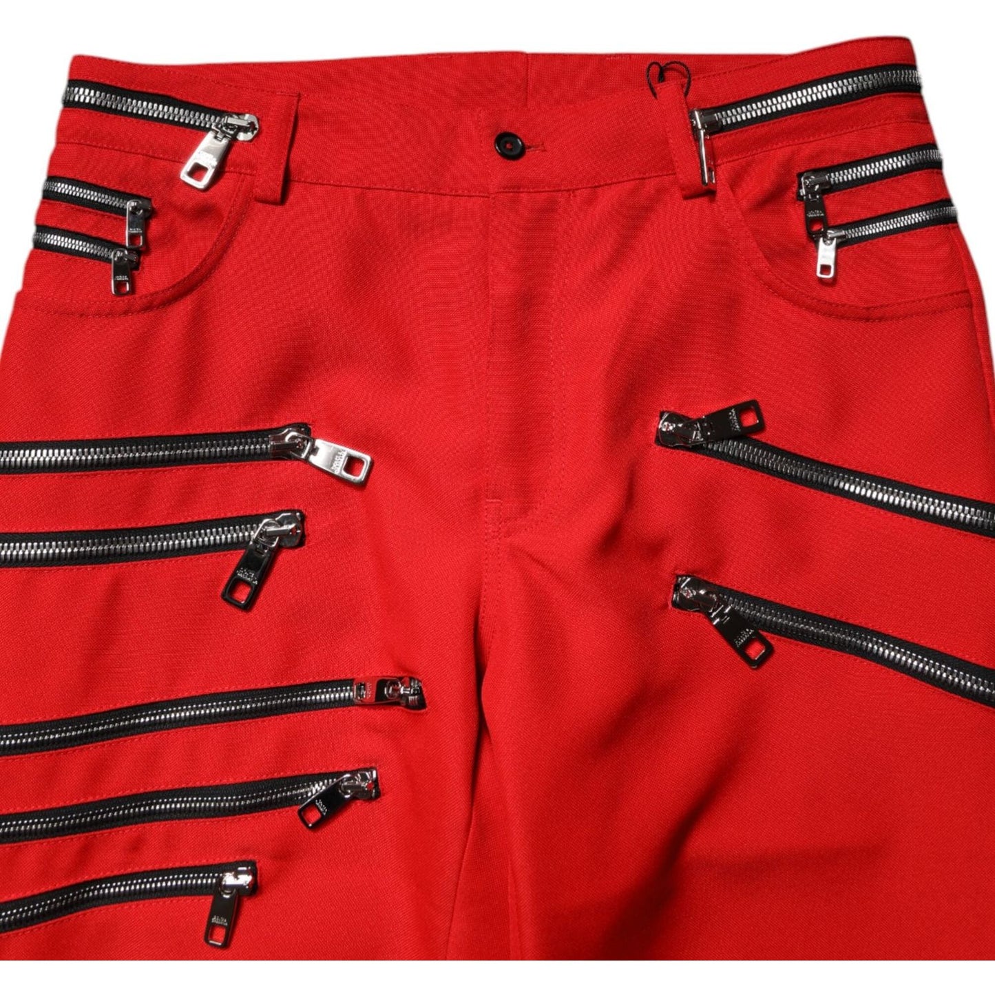 Dolce & Gabbana Red Zipper Embellished Straight Pants