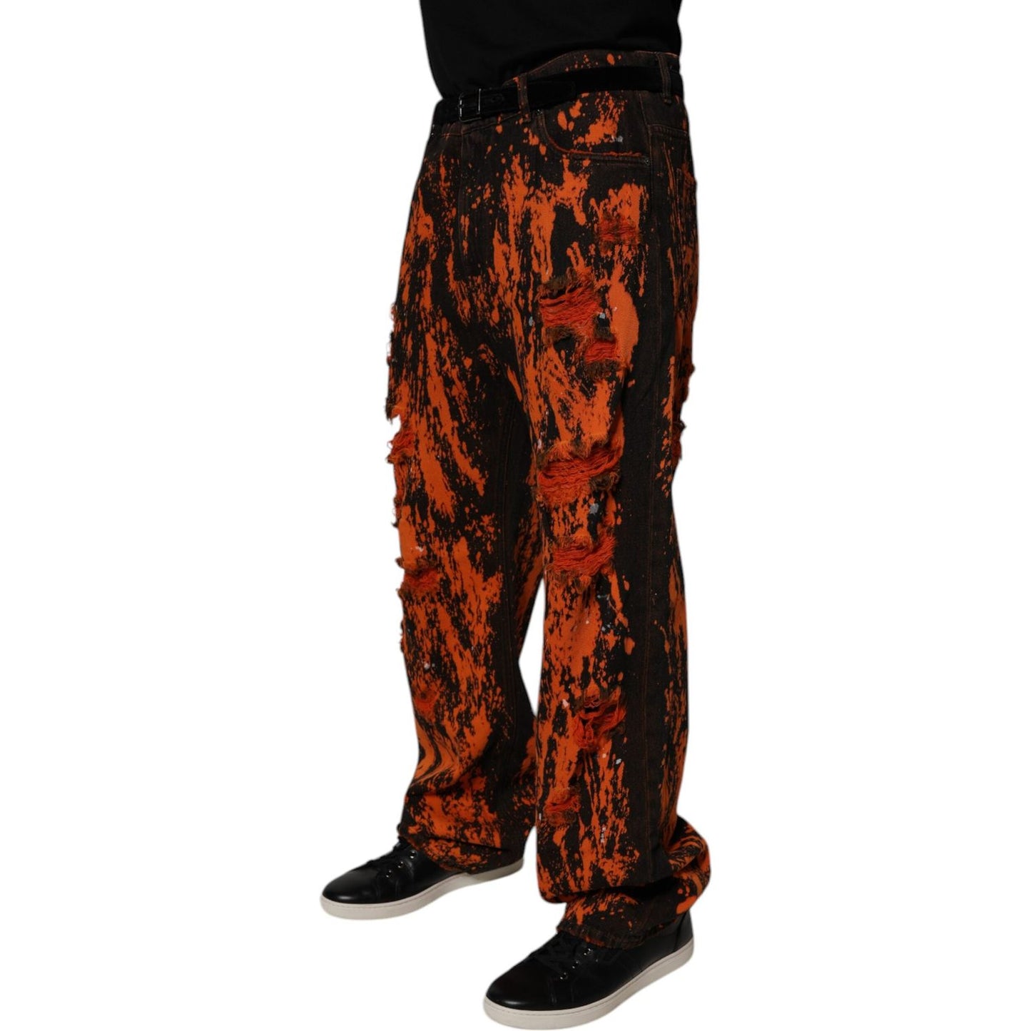 Dolce & Gabbana Black Red Tie Dye Cotton Straight Denim Jeans