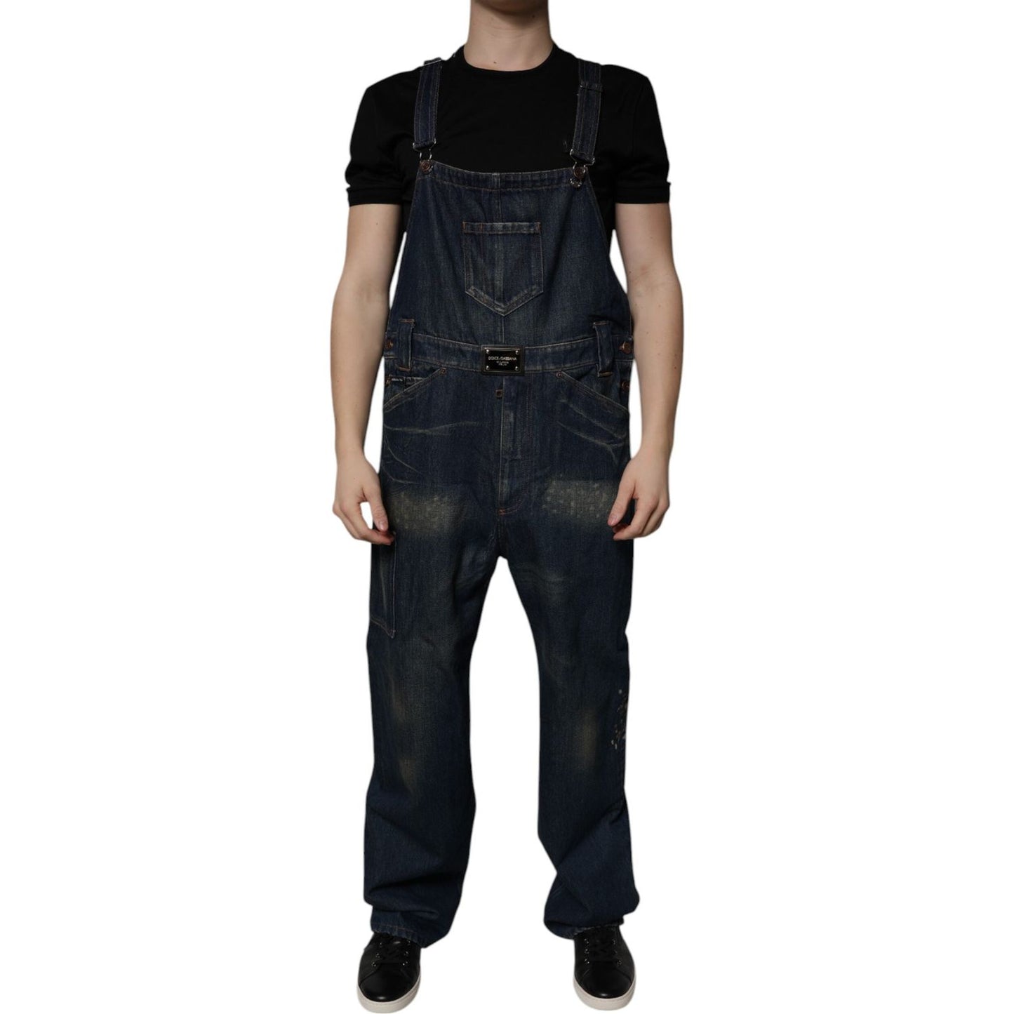 Dolce & Gabbana Dark Blue Cotton Men Jumpsuit Denim Jeans