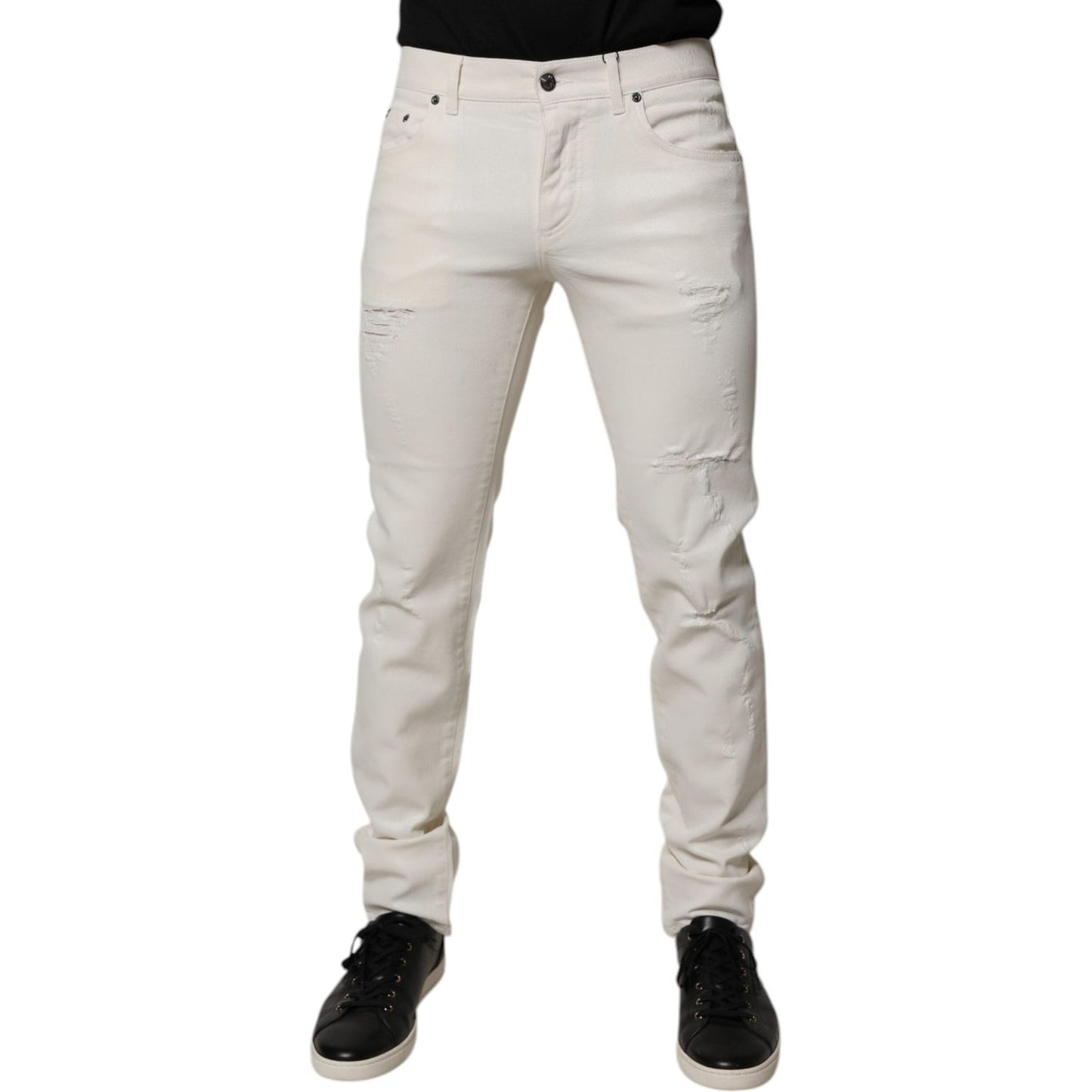Dolce & Gabbana Off White Cotton Stretch Skinny Denim Jeans