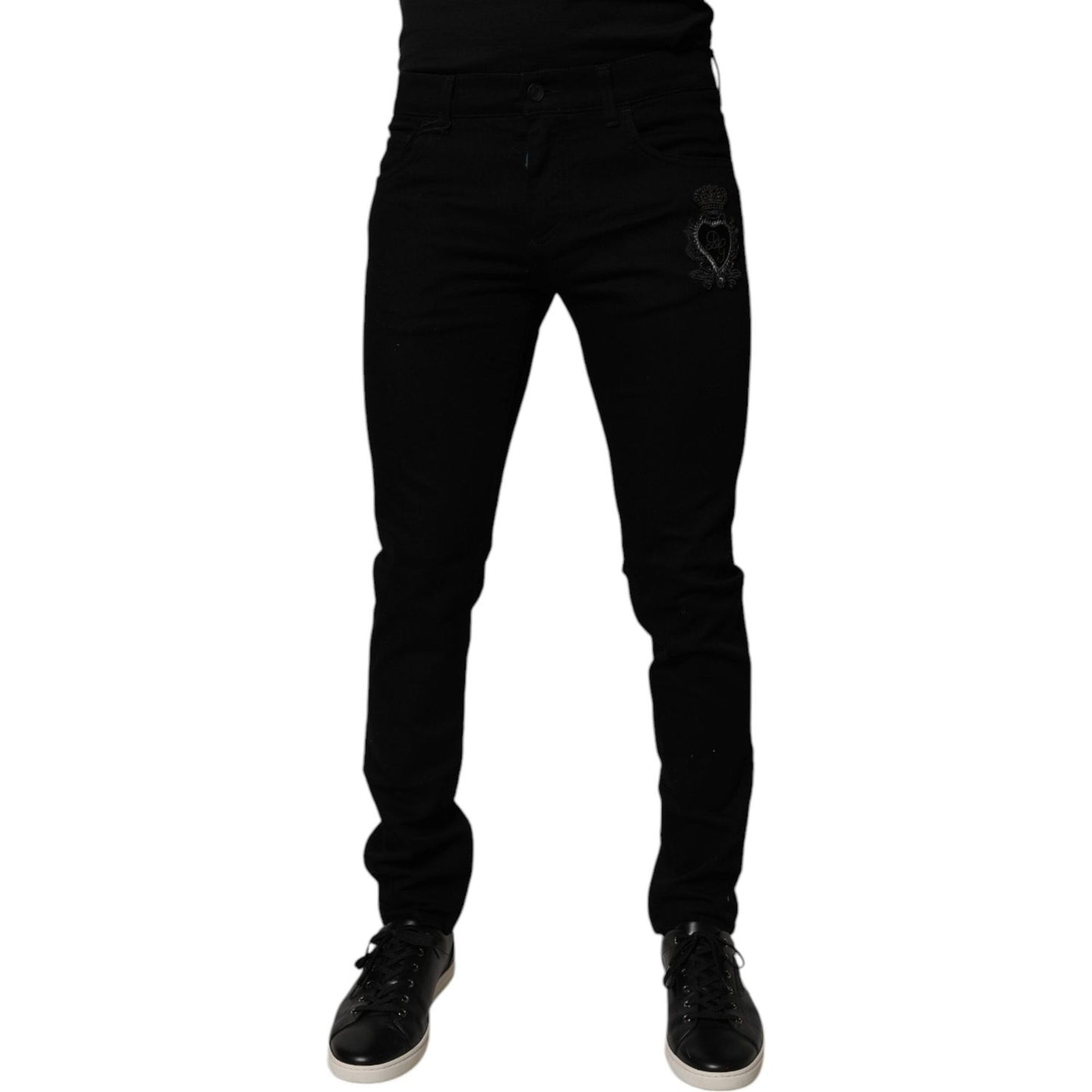Dolce & Gabbana Black Sacred Heart Cotton Skinny Denim Jeans