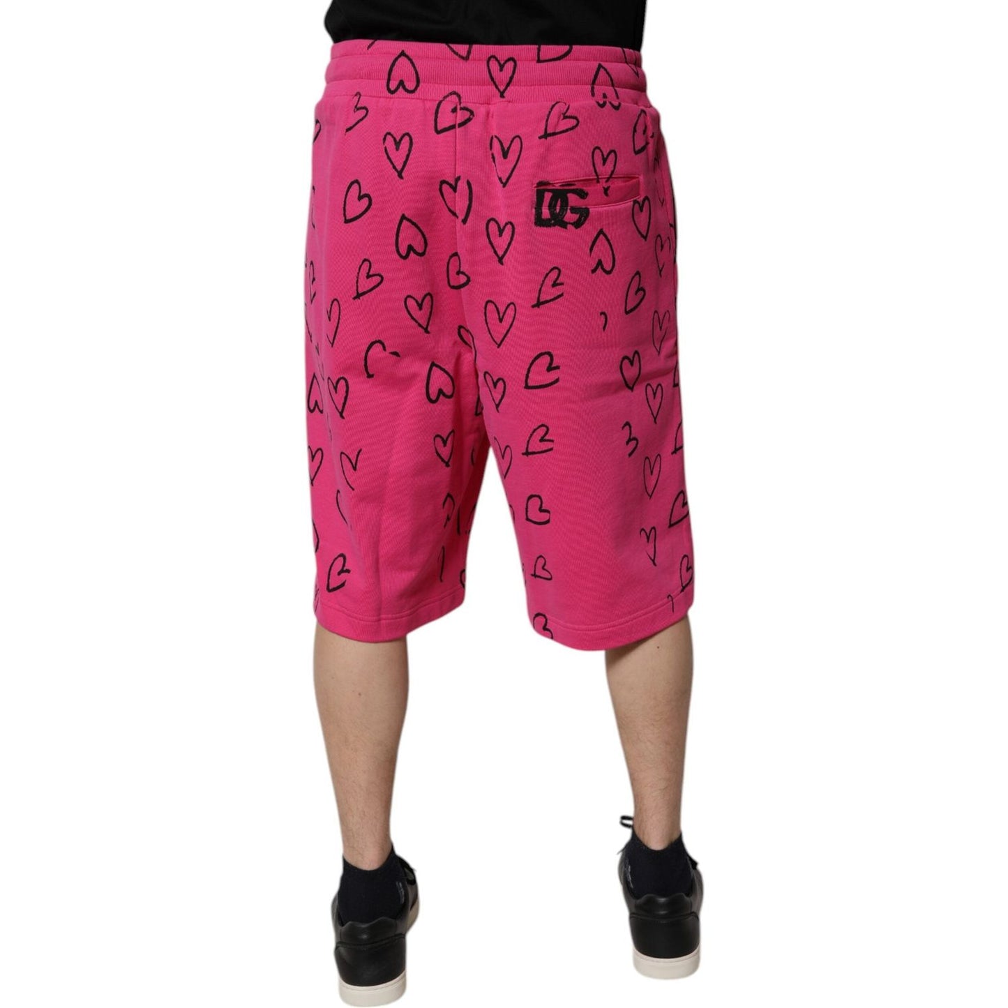Dolce & Gabbana Pink Cotton Heart Print Bermuda Shorts