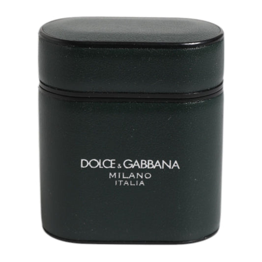 Dolce & Gabbana Black Calfskin Leather Logo Print Flip Holder Airpods Case
