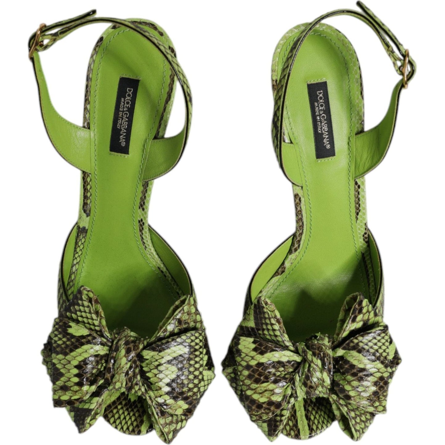 Dolce & Gabbana Green Python Leather Heels Sandals Shoes LA12554-35.5