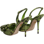 Dolce & Gabbana Green Python Leather Heels Sandals Shoes LA12554-35.5
