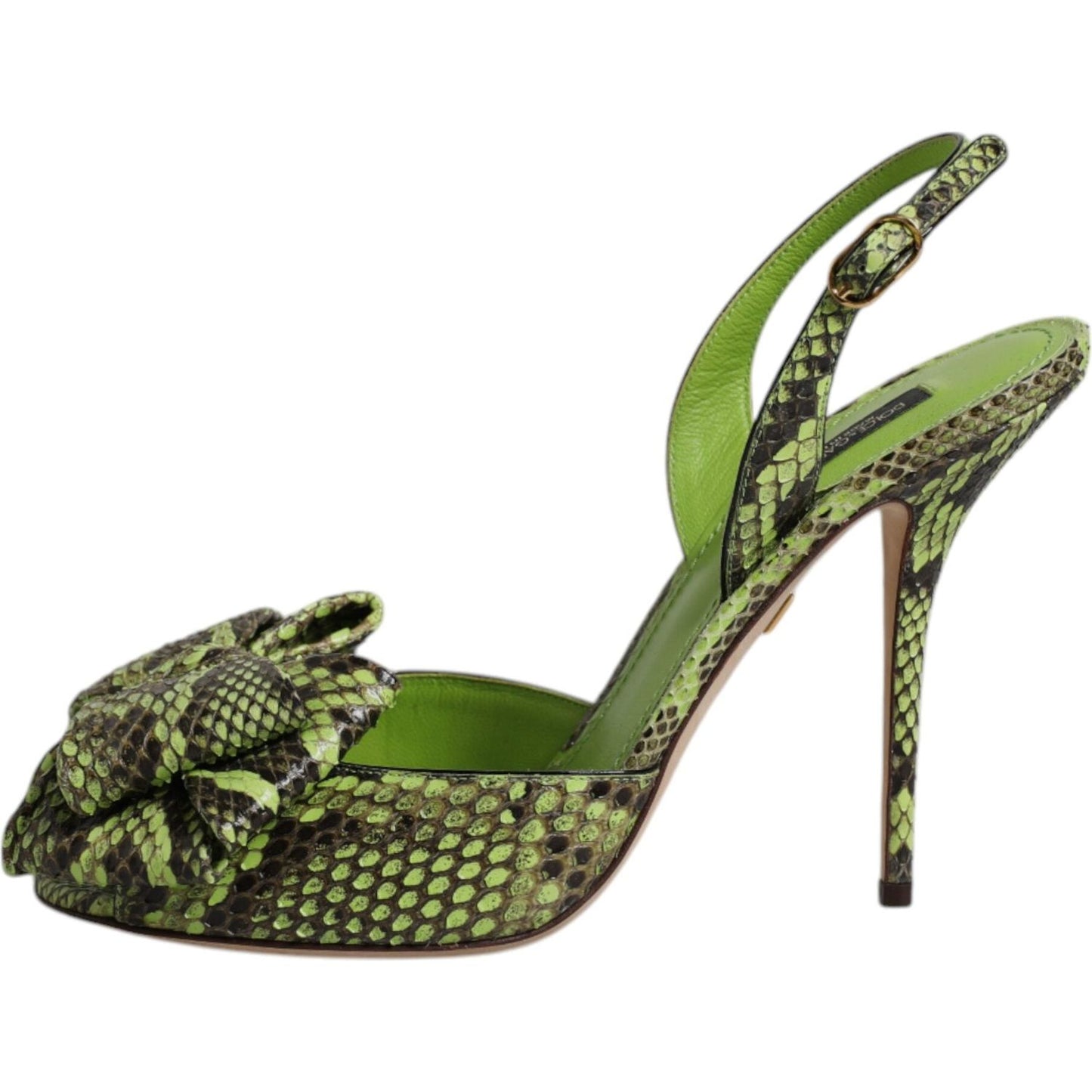 Dolce & Gabbana Green Python Leather Heels Sandals Shoes LA12554-35.5