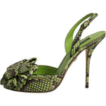 Dolce & Gabbana Green Python Leather Heels Sandals Shoes LA12554-35.5