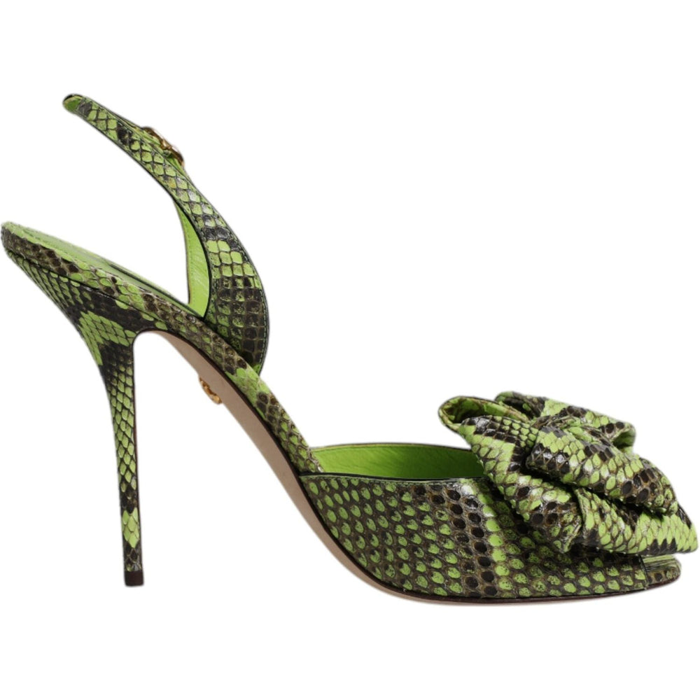 Dolce & Gabbana Green Python Leather Heels Sandals Shoes LA12554-35.5