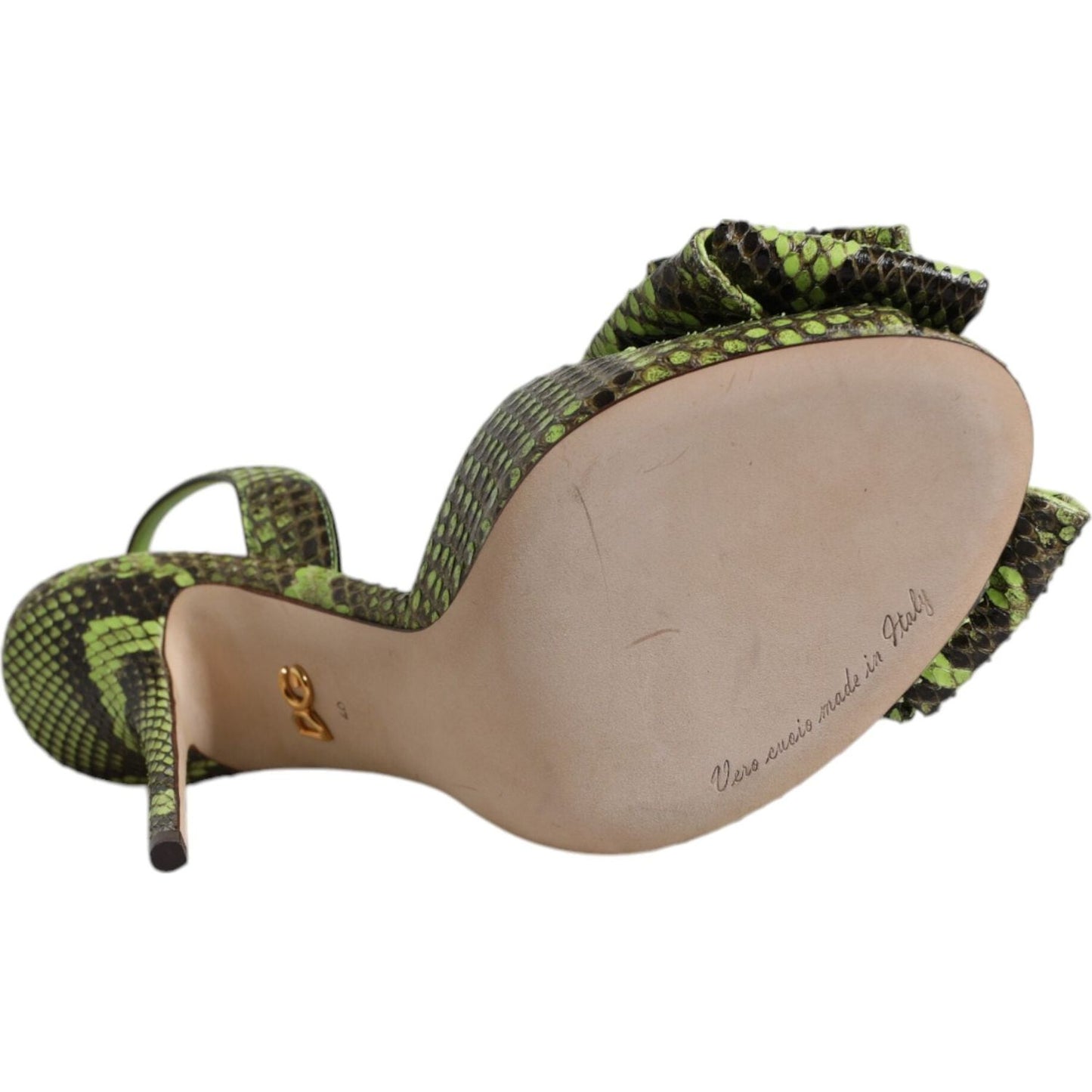 Dolce & Gabbana Green Python Leather Heels Sandals Shoes LA12554-35.5