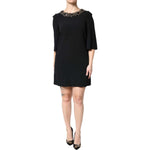 Dolce & Gabbana Black Crystal Embellished Round Neck Mini Dress