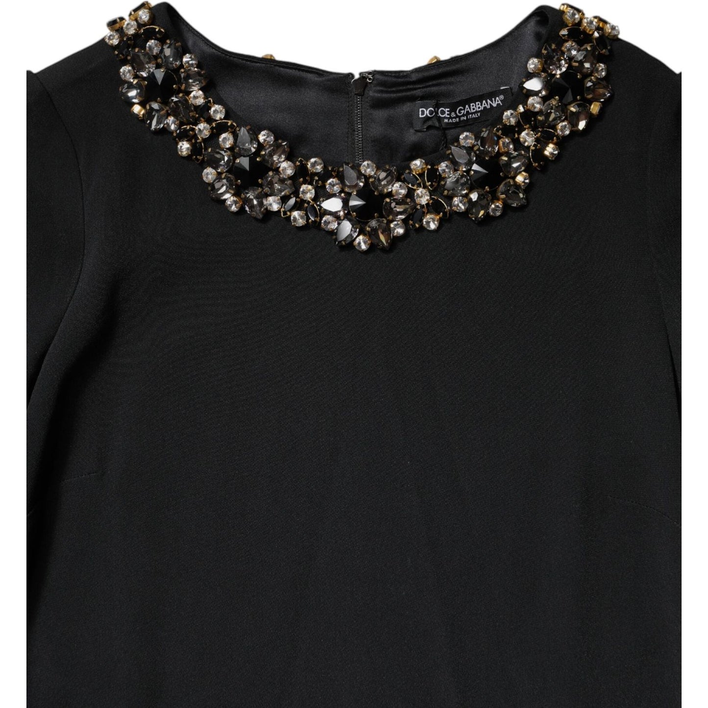 Dolce & Gabbana Black Crystal Embellished Round Neck Mini Dress