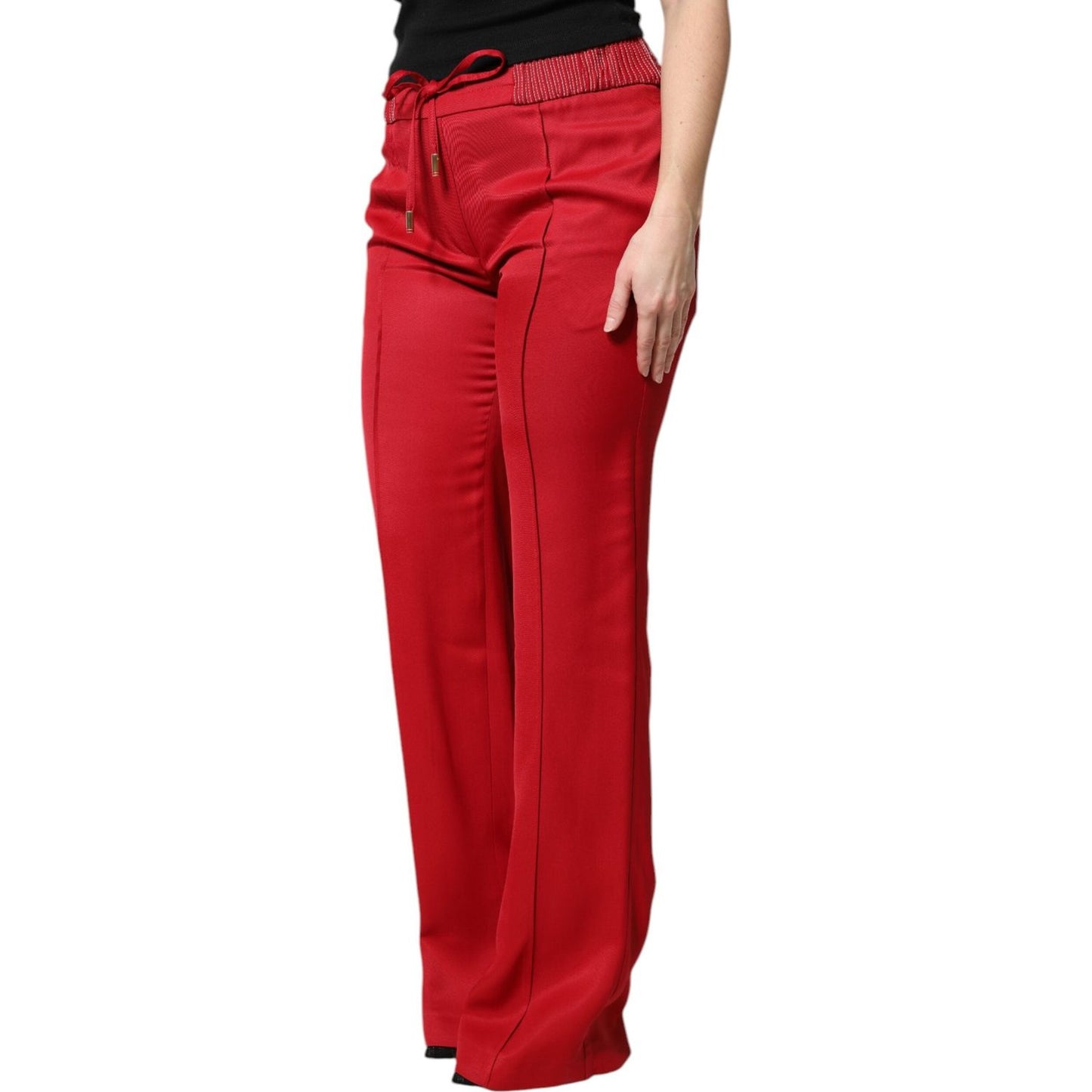 Dolce & Gabbana Red Viscose Straight Fit Pants