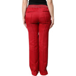 Dolce & Gabbana Red Viscose Straight Fit Pants