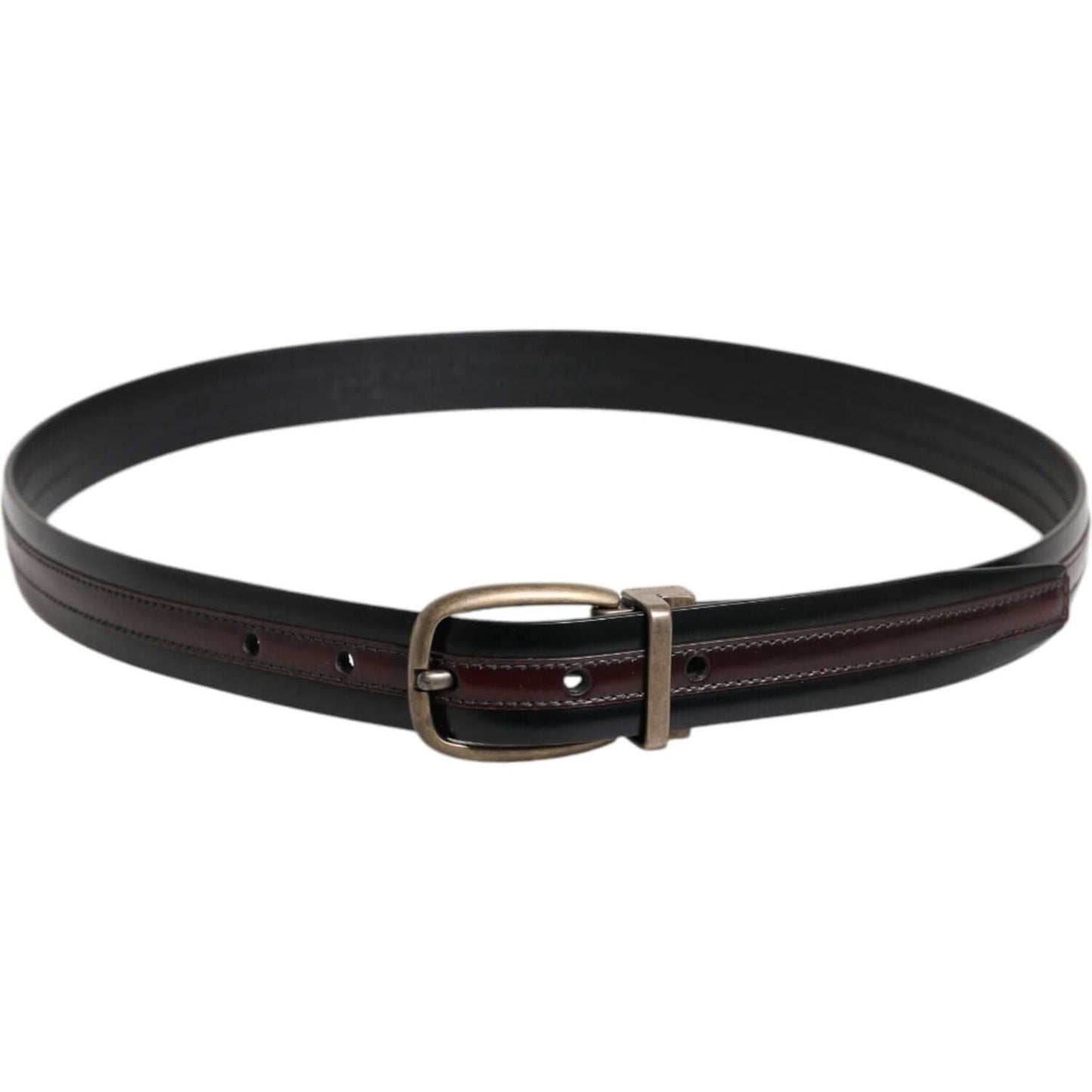 Dolce & Gabbana Black Burgundy Calfskin Metal Logo Buckle Belt