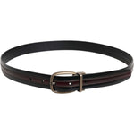 Dolce & Gabbana Black Burgundy Calfskin Metal Logo Buckle Belt