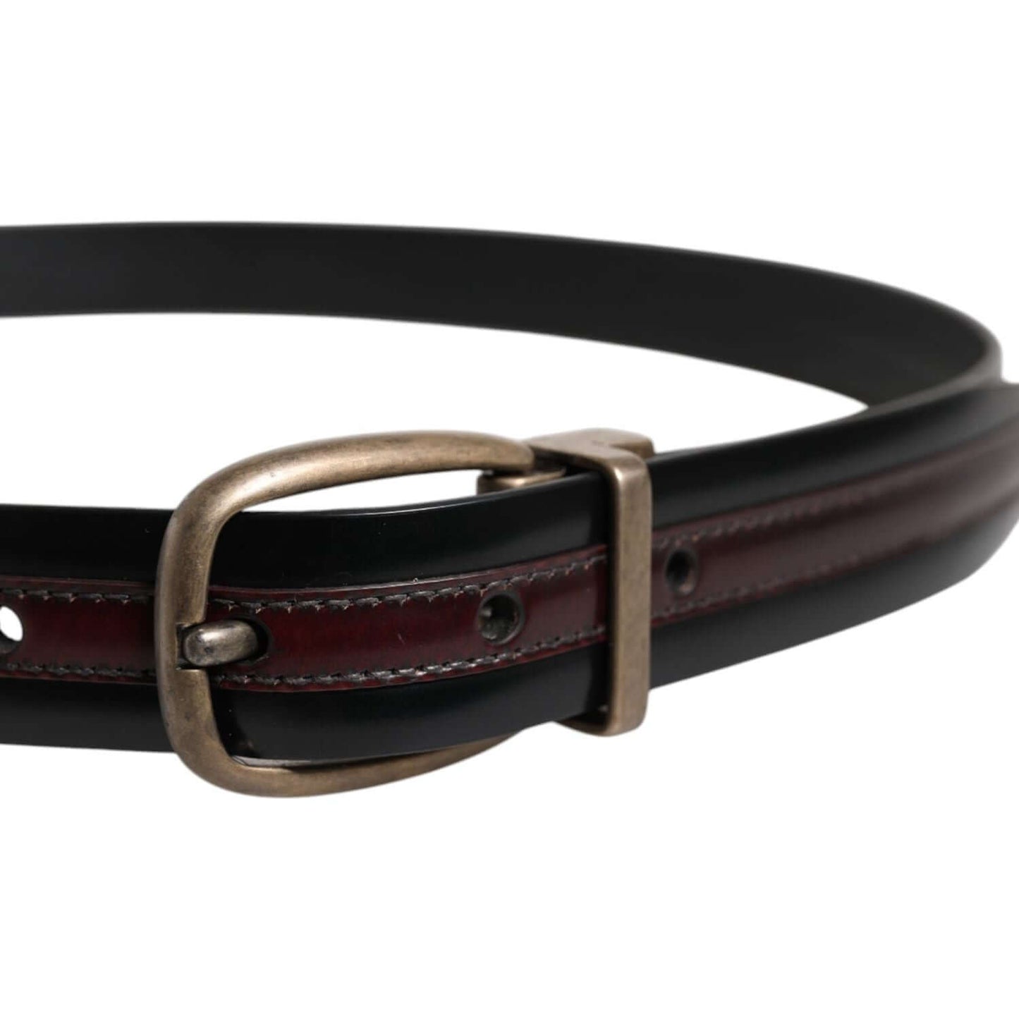 Dolce & Gabbana Black Burgundy Calfskin Metal Logo Buckle Belt