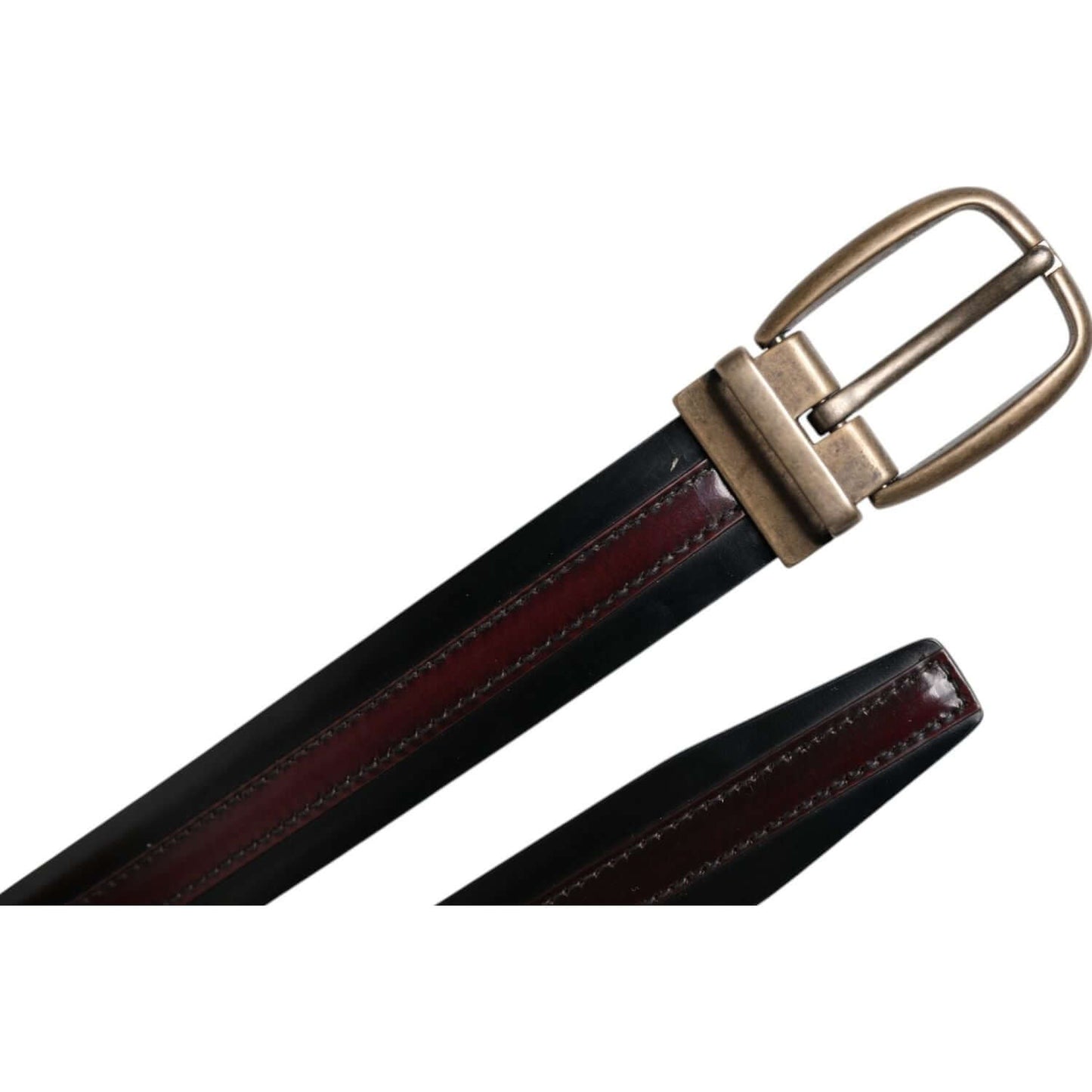 Dolce & Gabbana Black Burgundy Calfskin Metal Logo Buckle Belt