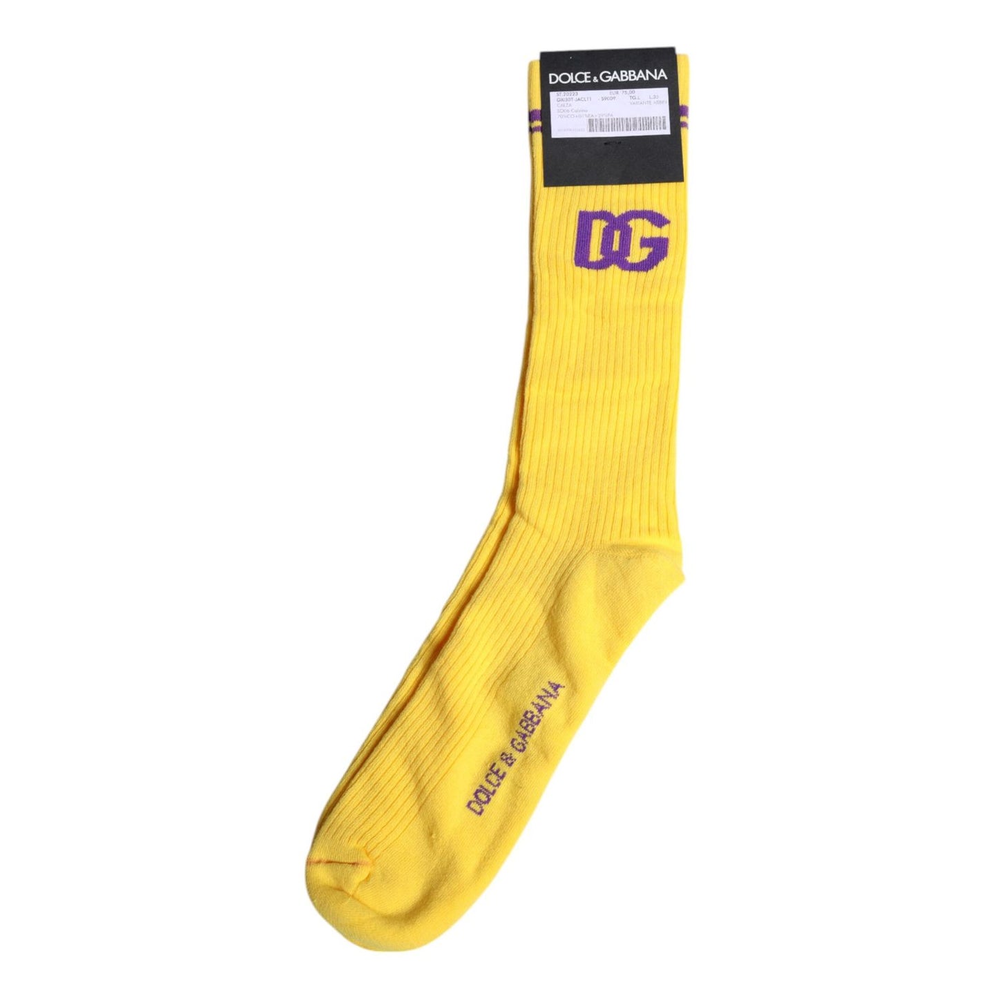 Dolce & Gabbana Yellow Cotton DG Logo Mid Calf Socks SCS2209-L