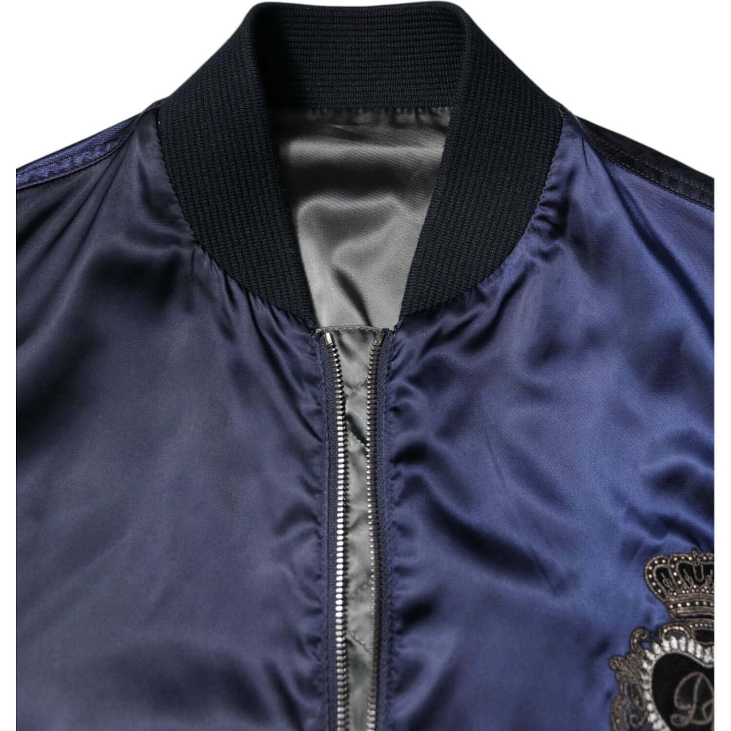 Dolce & Gabbana Blue Nylon DG Crown Full Zip Bomber Jacket