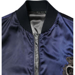 Dolce & Gabbana Blue Nylon DG Crown Full Zip Bomber Jacket
