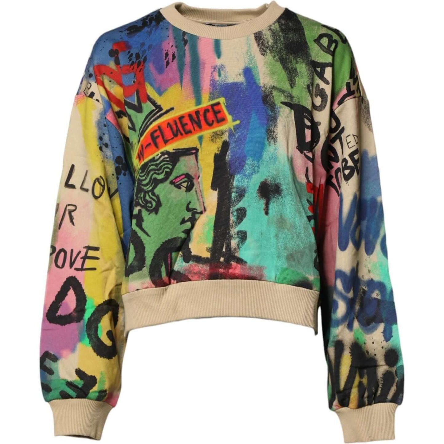 Dolce & Gabbana Multicolor Print Cotton Pullover Sweater