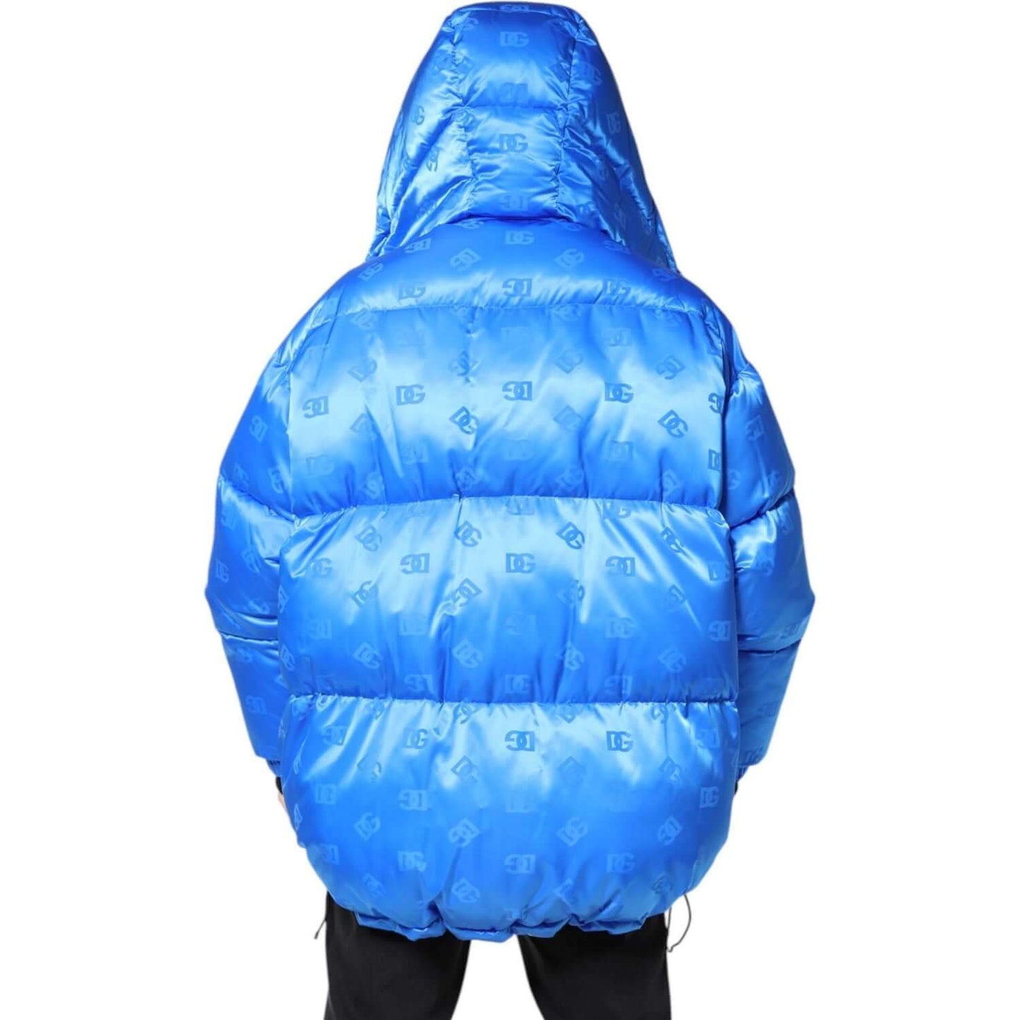 Dolce & Gabbana Blue Logo Full Zip Hooded Quilted Jacket