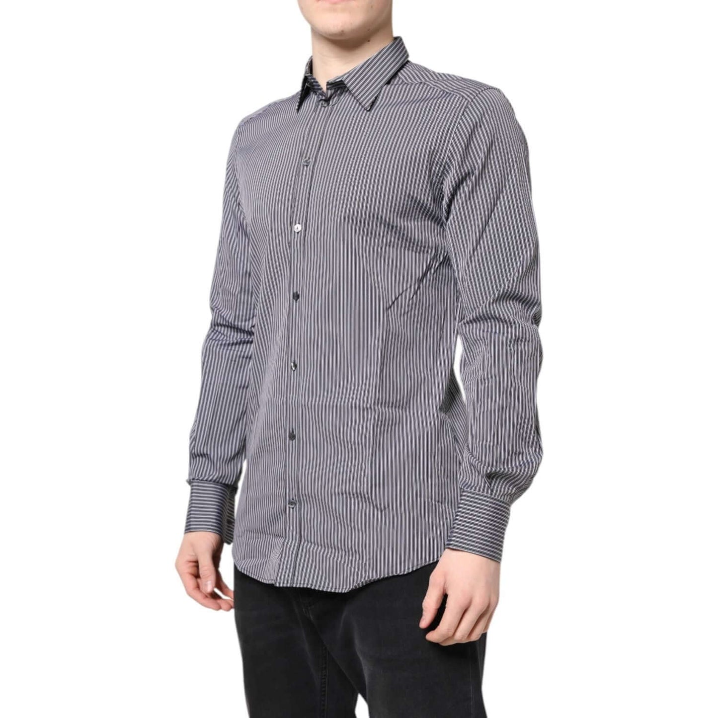 Dolce & Gabbana Black White Striped GOLD Formal Dress Shirt