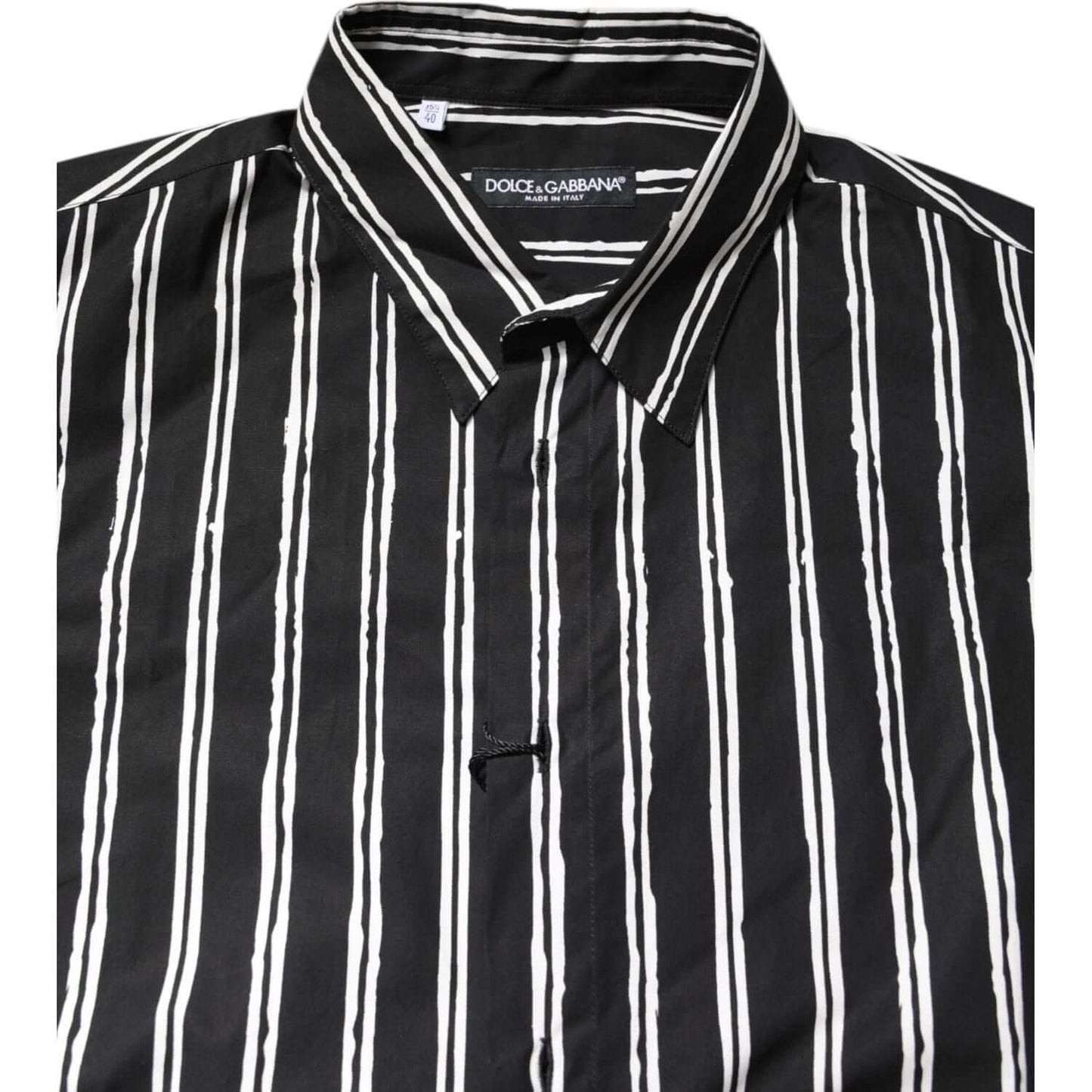 Dolce & Gabbana Black White Striped Cotton Dress Shirt