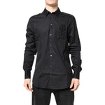 Dolce & Gabbana Black Floral Gold Cotton Dress Formal Shirt