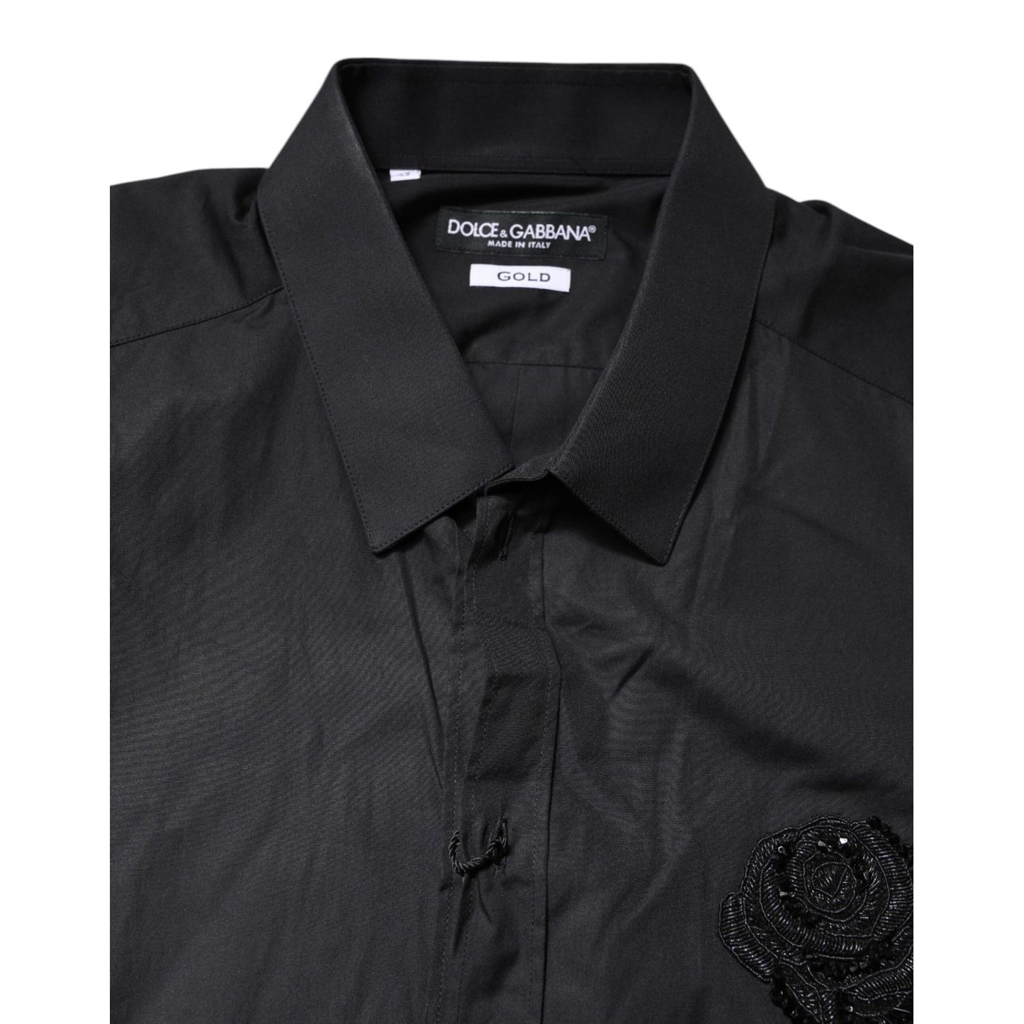 Dolce & Gabbana Black Floral Gold Cotton Dress Formal Shirt