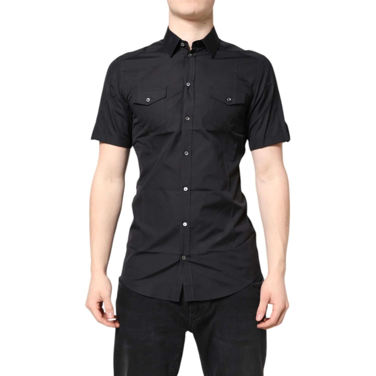 Dolce & Gabbana Black Short Sleeves Cotton GOLD Casual Shirt
