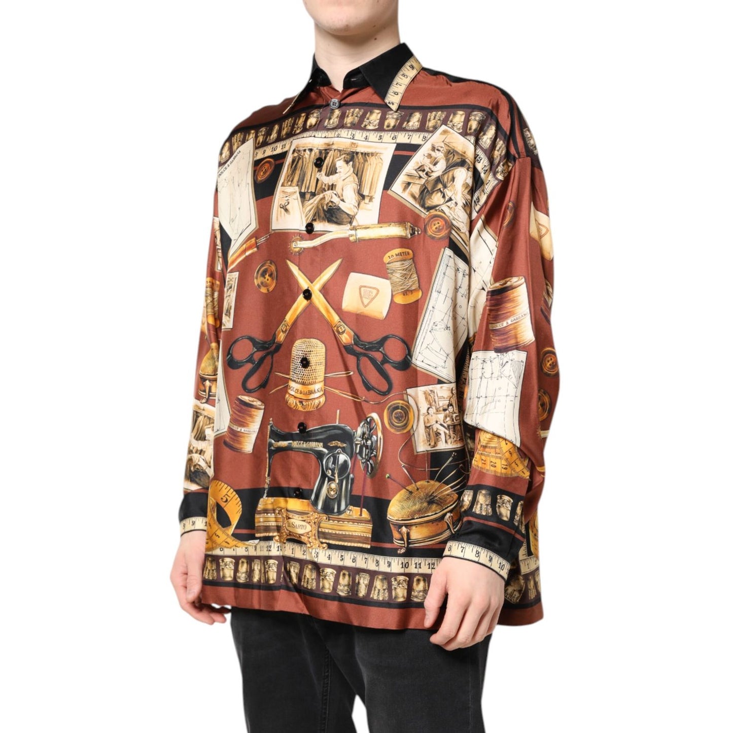 Dolce & Gabbana Multicolor Tailor Print Silk Casual Shirt