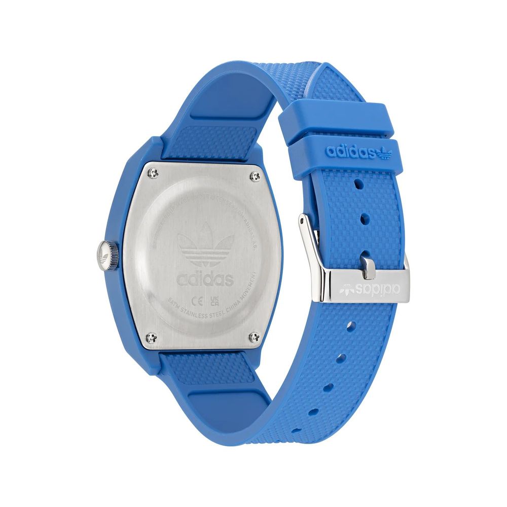Back view of Adidas Blue Synthetic Sport Watch with silicone strap and buckle closure