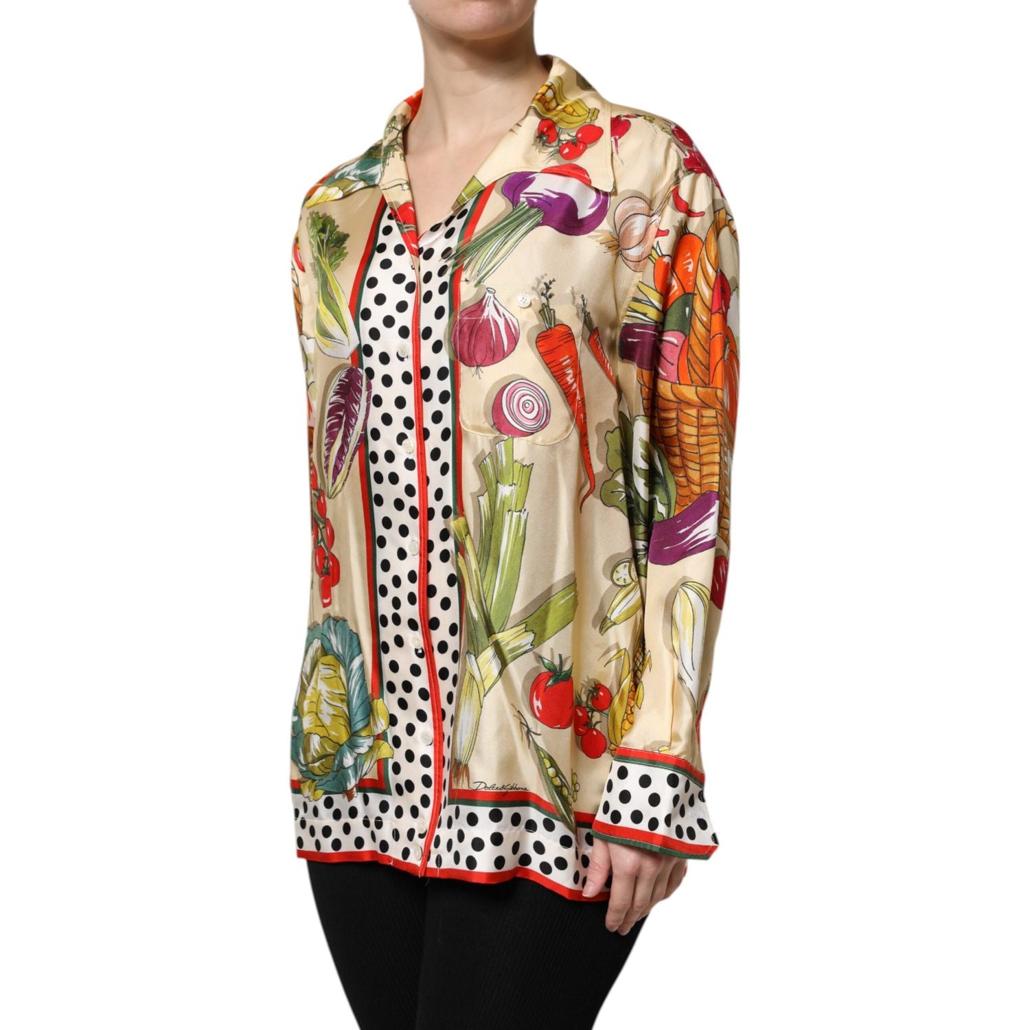 Dolce & Gabbana Multicolor Vegetables Silk Long Sleeves Top