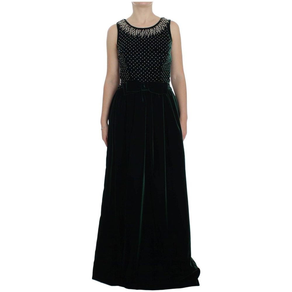 Dolce & Gabbana Green Velvet Crystal Long Maxi Dress NOC10094-1