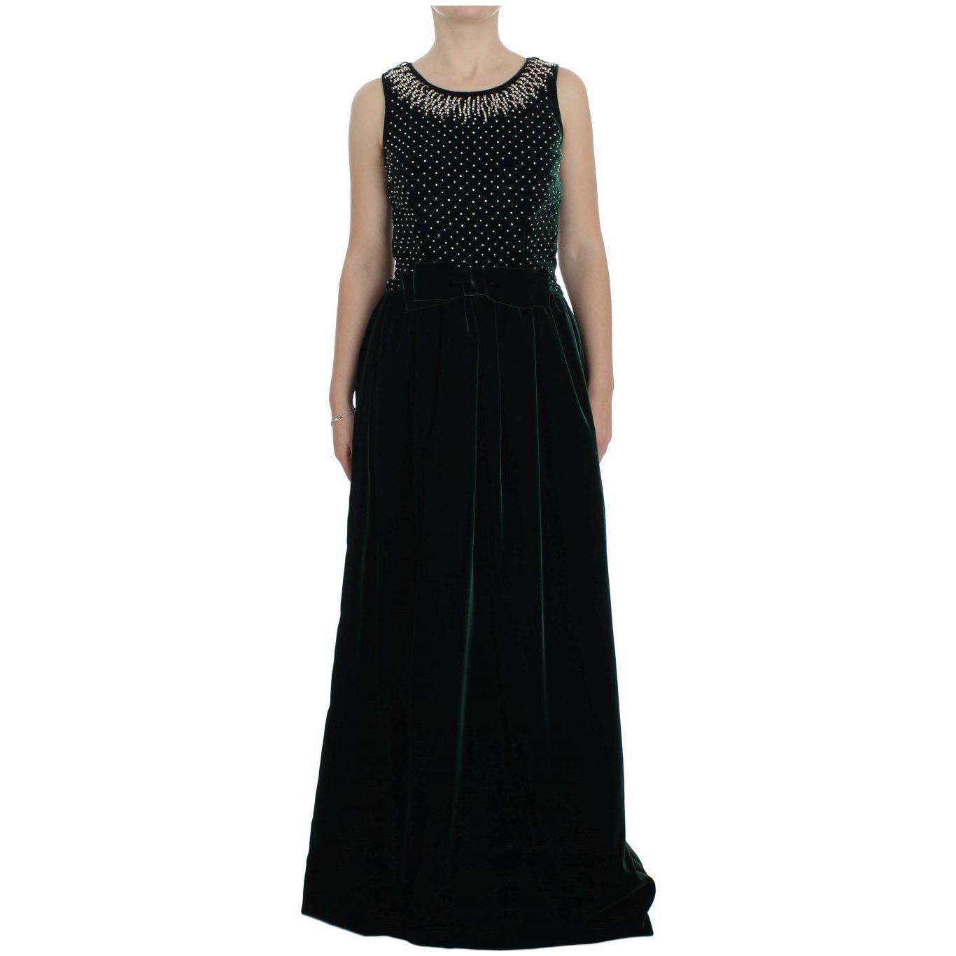 Dolce & Gabbana Green Velvet Crystal Long Maxi Dress NOC10094-1